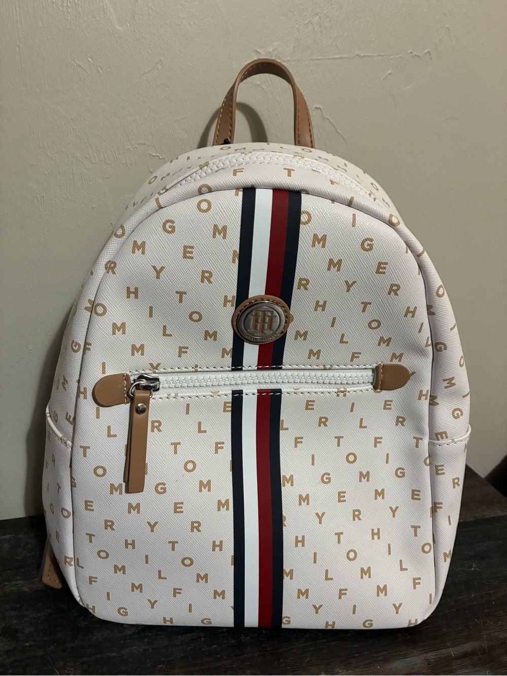 Tommy Hilfiger Cream Mini Backpack with Signature Stripe